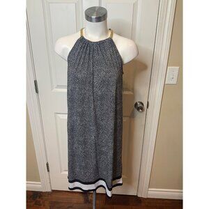Michael Kors Black White Animal Print Sleeveless Dress W/ Gold Chain, Size S
